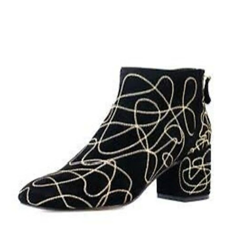 NIB CECELIA NOLTON BOOTIE Black Swirl Gold Block Heel 5.5 $275 Boot Suede